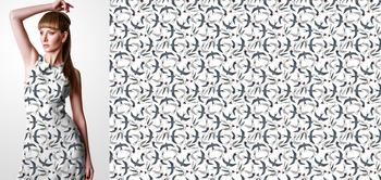 33094 Materiał ze wzorem motyw z ptakami (jaskółka) na białym tle